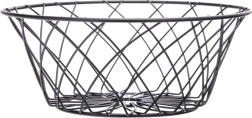Cesta redonda metálica negra para fruta con decoración floral 25 × 10 cm