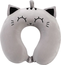 Almohada de viaje para el cuello en forma de U, gato gris