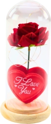 Rosa eterna en cúpula de cristal con luz LED, roja, con corazón