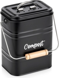 Compostera de cocina con filtro de carbón, metálica, negra, 5 l