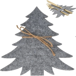Fundas navideñas de fieltro para cubiertos con forma de arbolito, grises, juego de 4 unidades
