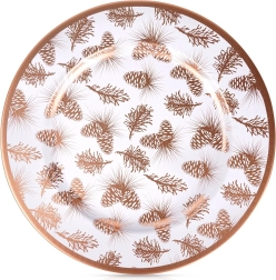 Bajo plato decorativo para plato de 33 cm – blanco con motivo cobrizo de piñas