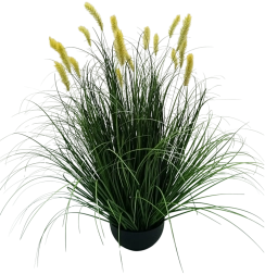 Hierba ornamental artificial Pennisetum en maceta amarilla de 70 cm