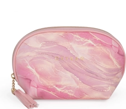 Neceser de viaje redondo con estampado marmoleado, rosa