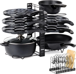 Organizador metálico para ollas, sartenes y tapas 2 en 1 – negro