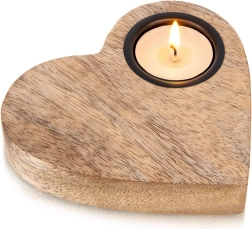 Portavelas de madera para vela de té de mango con forma de corazón 13 × 12 cm