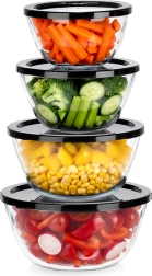 Cuencos de vidrio con tapas, 4 uds. 750 ml, 1 l, 1,5 l, 2 l