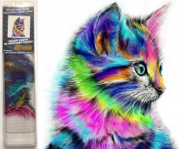 Pintura de diamantes Gatito arcoíris 30 × 40 cm