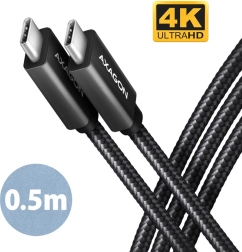 AXAGON cable usb‑c – usb‑c 20 Gb/s, 0,5 m, PD 100 W, 4K, trenzado, negro