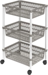Estantería de cestas con ruedas, 3 niveles, 40 × 30 × 66 cm, plástico