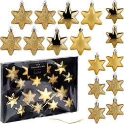 Set de adornos navideños en forma de estrella doradas, irrompibles, 16 uds (5–6 cm)