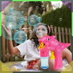 Pistola de burbujas infantil con forma de delfín con 2 recargas – rosa