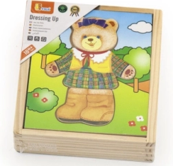 Viga rompecabezas lógico de madera Viste a la osita – niña