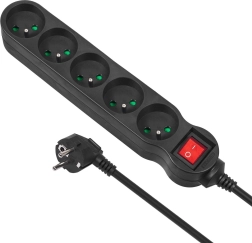 Regleta prolongadora con protección contra sobretensiones de 5 tomas con interruptor 1,4 m 2300 W negra MACLEAN ENERGY