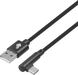 Cable USB a USB-C 1,5 m con conector en ángulo recto, trenzado negro