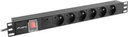 Regleta de alimentación para rack 19" 1U 16A, 6x toma FR, 2 m, negra