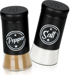 Salero y pimentero de vidrio, acabado negro, 2 uds