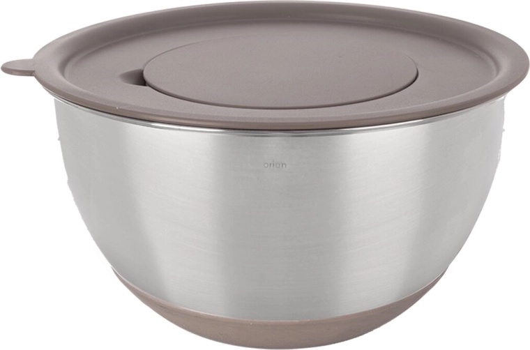 Bol para batir de acero inoxidable con tapa de plástico beige 21,7 cm