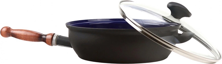 Sartén de hierro fundido esmaltado de 26 cm con tapa de vidrio y mango desmontable