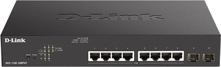 D-LINK DGS-1100-10MPV2 switch inteligente gigabit PoE+ 8× GE y 2× SFP