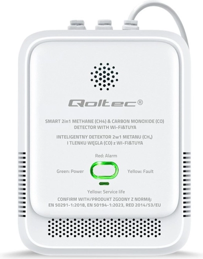 Detector de fuga de gas natural y monóxido de carbono Tuya Wi‑Fi con alarma de 85 dB