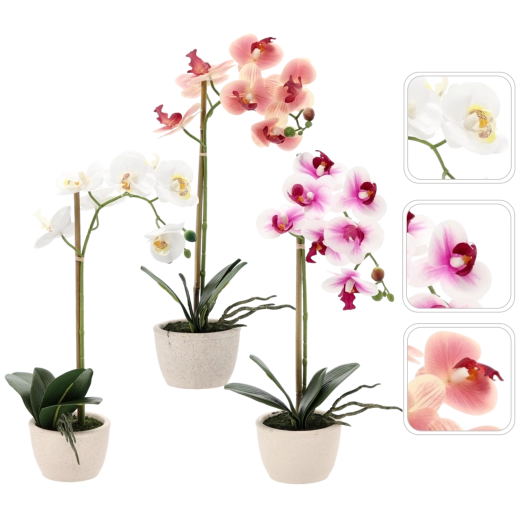 Orquídea artificial en maceta, mix de 3 colores, 43 cm