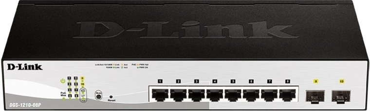 D-Link DGS‑1210‑08P switch smart PoE gigabit con 8× RJ‑45 y 2× SFP