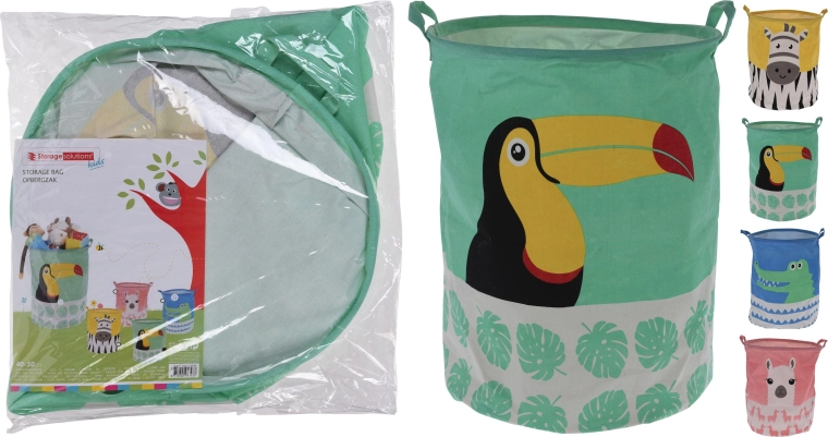 Cesta infantil plegable para juguetes con asas 40 × 50 cm, textil, surtido de motivos