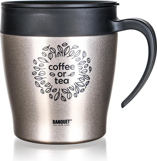 Termotaza de viaje 330 ml BANQUET TAZZA, acero inoxidable, beige