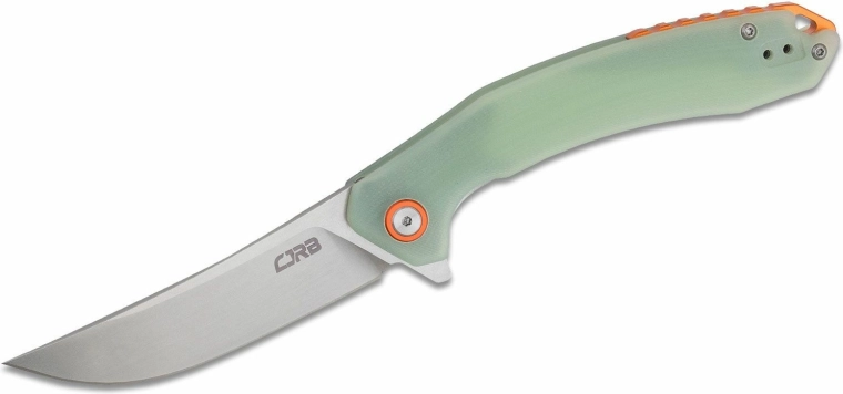 Cuchillo plegable de bolsillo CJRB Gobi 8,9 cm, stonewash, G10 verde transparente (textura CNC)