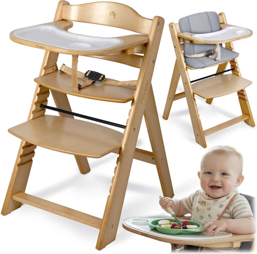 Nukido Nelo silla de comedor evolutiva de madera con bandeja desmontable