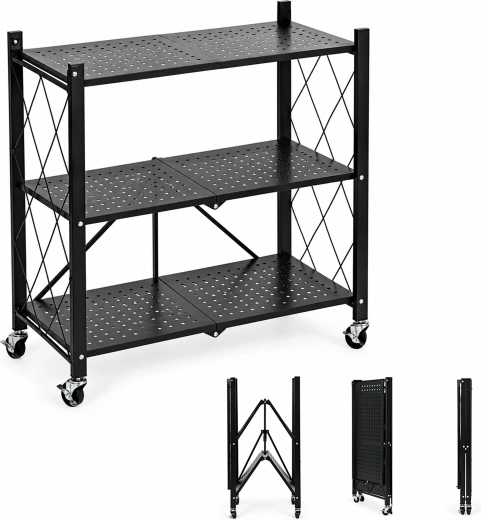 Estantería metálica plegable con ruedas y 3 estantes ModernHome
