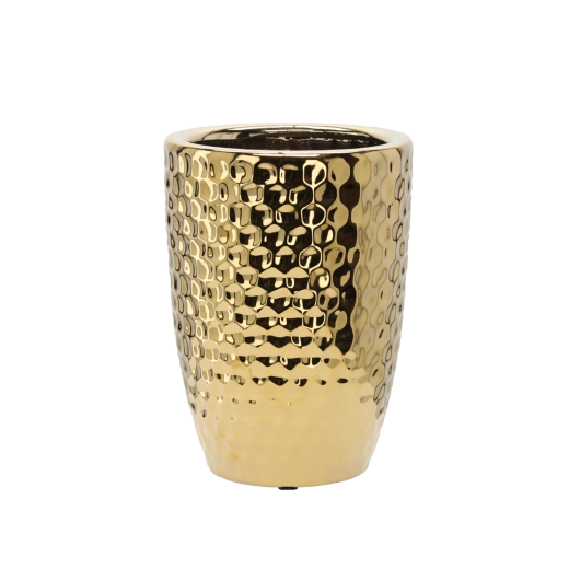 Macetero de cerámica con patrón de panal, dorado, 25,5 × 25,5 × 34,5 cm