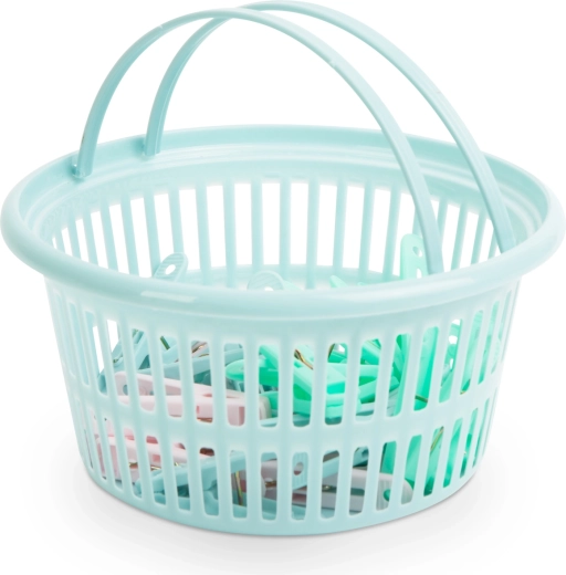 Set de pinzas de plástico para la ropa con cesta de almacenamiento, 24 unidades