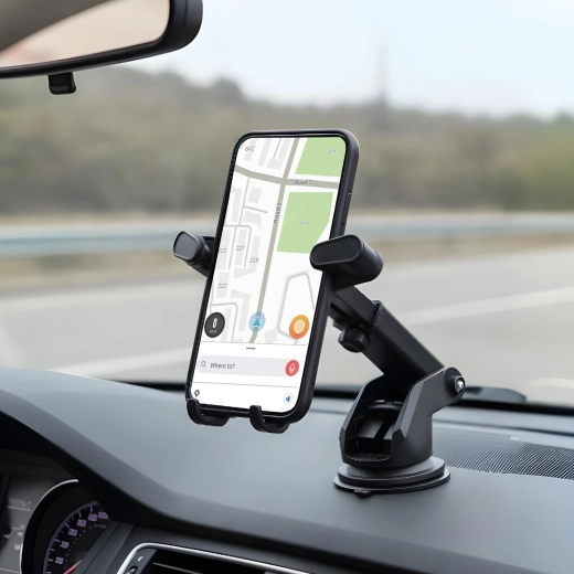 Soporte universal para teléfono para coche con ventosa negro