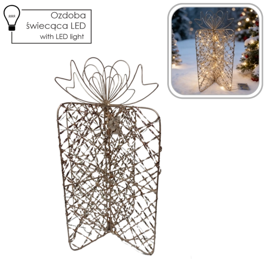 Decoración navideña LED regalo dorado 31 × 50 cm - 1 pieza