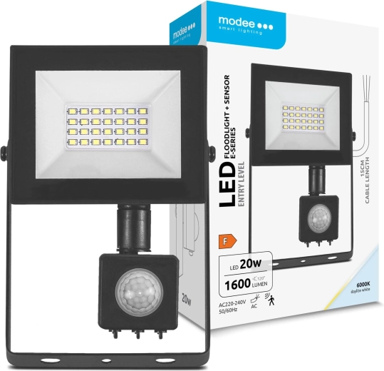 Reflector LED MODEE E‑series con sensor 20 W, 1600 lm, 6000 K, 120°