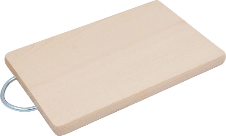 Tabla de cortar de madera con asa metálica 26,5 × 15 × 1,5 cm