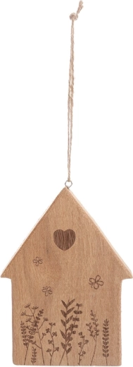 Decoración colgante de madera casita con motivo floral marrón 16 cm