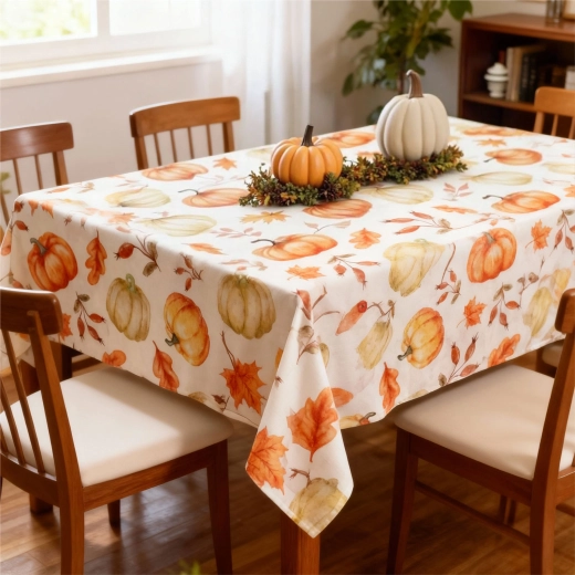 Mantel decorativo con motivo de calabazas y hojas 140 × 240 cm