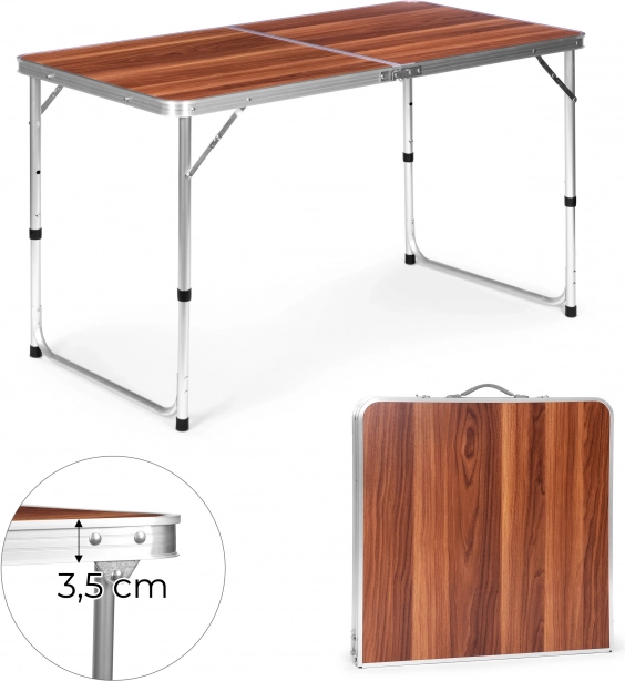 Mesa de camping plegable MultiGarden 120 × 60 cm, tablero marrón