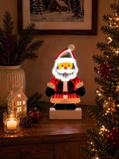 Decoración navideña 3D Santa Claus con efecto de espejo infinito LED - 1 pieza