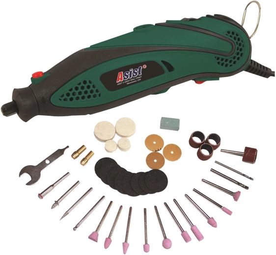 Mini amoladora recta 135 W en maletín con accesorios ASIST