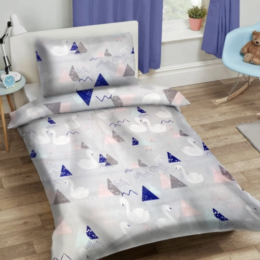 Ropa de cama infantil de algodón 90×120 cm – cisnes