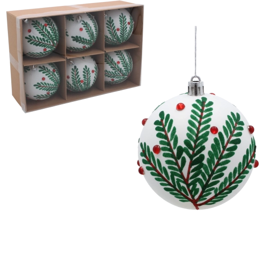 Set de adornos navideños blancos con motivo de ramitas 8 cm (6 uds.)