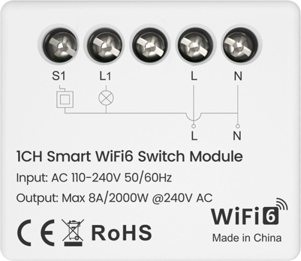 Módulo interruptor inteligente Avatto Wi‑Fi 6 con medición de consumo