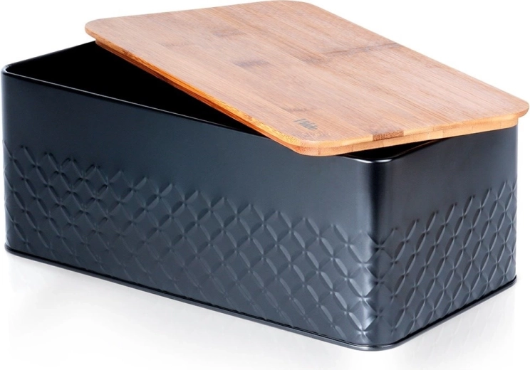 Panera de metal con tapa de bambú 33,5 × 18,5 × 12,5 cm