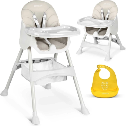 Trona infantil 3 en 1 con bandeja y babero de silicona RICOKIDS Milo, gris