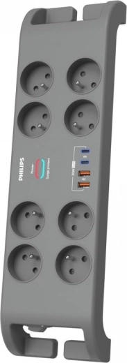 Regleta con protección contra sobretensiones 2 m, 8 tomas, 2× USB‑C y 2× USB‑A, 30 W GaN, 2400 J – PHILIPS