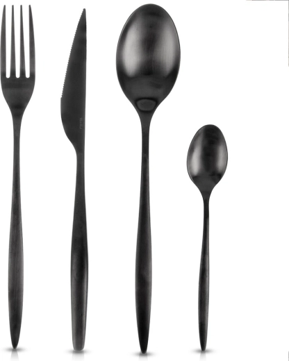 Juego de cubiertos de acero inoxidable, negro, para 6 personas, 24 piezas